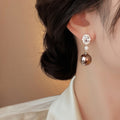 Light Luxury Oval Zircon Faux Pearl Stud Earrings With Silver Pins For Women view 4