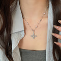 Light Luxury Copper Zircon Flower Beaded Pearl Clavicle Necklace Minimalist Fashion Jewelry view 3