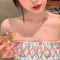 Korean Light Luxury Copper Zircon Flower Geometric Collarbone Necklace for Women view 3