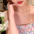 Korean Light Luxury Copper Zircon Flower Geometric Collarbone Necklace for Women view 4