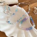 Fresh Sweet Round Faux Crystal Beaded Necklace Stud Earrings Bracelet Jewelry Set view 2