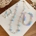 Fresh Sweet Round Faux Crystal Beaded Necklace Stud Earrings Bracelet Jewelry Set view 4