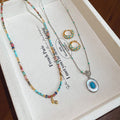 Vintage Style Copper Oval Zircon Beaded Necklace And Ear Cuff Jewelry Set For Women view 1
