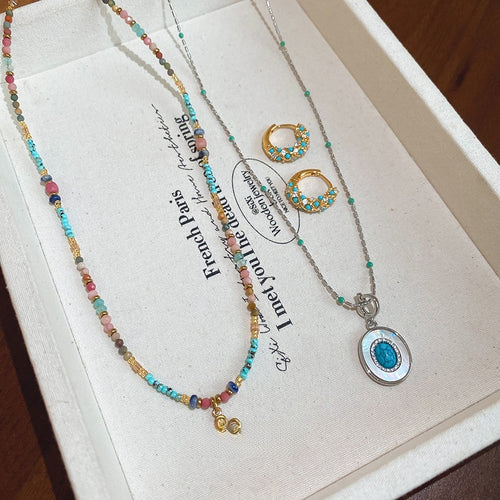 Vintage Style Copper Oval Zircon Beaded Necklace And Ear Cuff Jewelry Set For Women