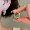 Vintage Style Copper Oval Zircon Beaded Necklace And Ear Cuff Jewelry Set For Women view 4