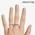 Blue And White Pave Zircon Ring For Women, Light Luxury Sapphire Look Minimalist Jewelry view 4