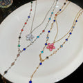 Rainbow Faux Crystal Beaded Enamel Flower Necklace Light Luxury Sweet Vacation Collarbone Chain view 2