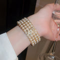 French Vintage Multi Layer Faux Pearl Open Bangle For Women Light Luxury Round Bead Bracelet view 1