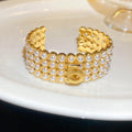 French Vintage Multi Layer Faux Pearl Open Bangle For Women Light Luxury Round Bead Bracelet view 4