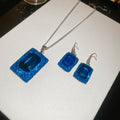 Light Luxury Copper Zircon Square Pendant Necklace And Ear Hook Jewelry Set For Women view 2
