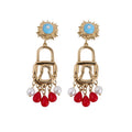 Vintage Palace Style Faux Pearl Lock Tassel Drop Earrings For Women view 5