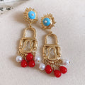 Vintage Palace Style Faux Pearl Lock Tassel Drop Earrings For Women view 2