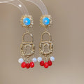 Vintage Palace Style Faux Pearl Lock Tassel Drop Earrings For Women view 4