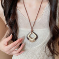 Wood Woven Round Hemp Rope Sweater Necklace For Women Ethnic Forest Style Geometric Pendant view 4