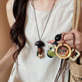 Wood Woven Round Hemp Rope Sweater Necklace For Women Ethnic Forest Style Geometric Pendant view 2