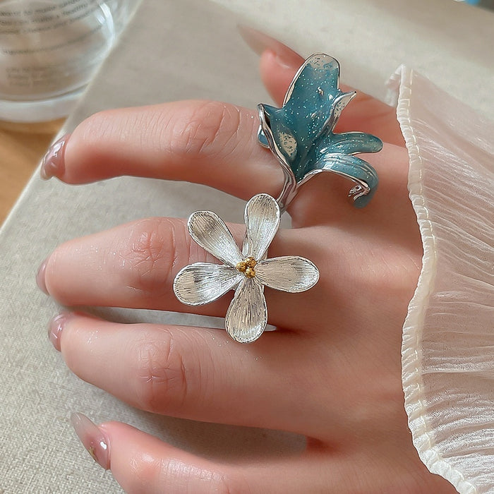 Simple Flower Texture Open Ring For Women
