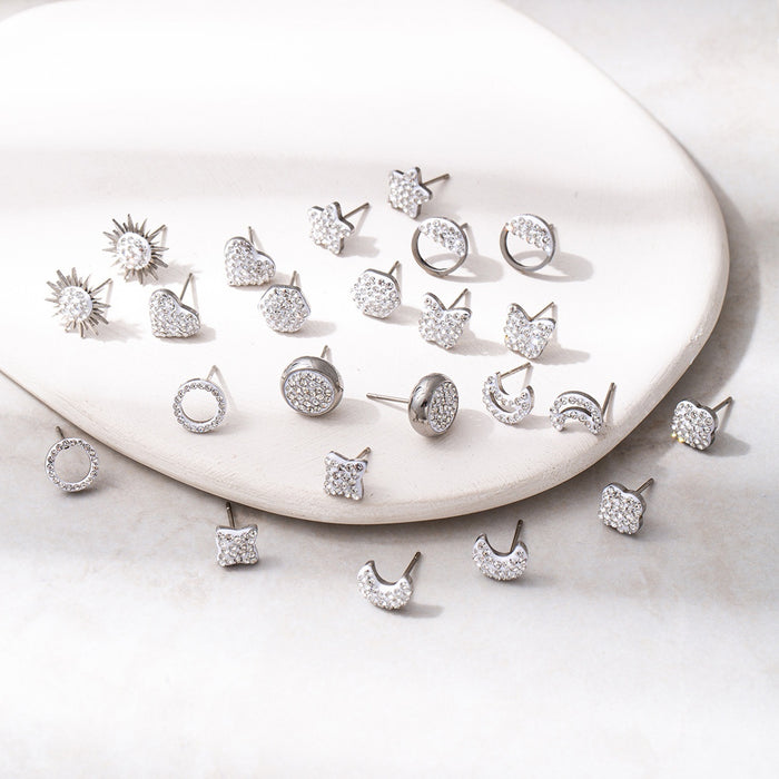 New Stainless Steel Half Sunflower Stud Earrings For Women French Retro Minimalist Jewelry