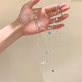Summer Blue Zircon Starfish Beaded Copper Necklace For Women Beach Vacation Layered Collarbone Jewelry view 2