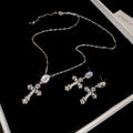18K Gold Plated Copper Zircon Cross Hollow Necklace And Stud Earrings Set Old Money Hip Hop Jewelry view 3