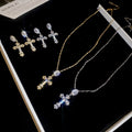 18K Gold Plated Copper Zircon Cross Hollow Necklace And Stud Earrings Set Old Money Hip Hop Jewelry view 1