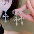 18K Gold Plated Copper Zircon Cross Hollow Necklace And Stud Earrings Set Old Money Hip Hop Jewelry view 4