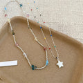 Colorful Beaded Star Pearl Pendant Copper Necklace Sweet Cool Summer Collarbone Choker view 4