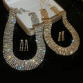 Copper Full Rhinestone Wide Choker Necklace And Stud Earrings Jewelry Set Light Luxury Geometric Style view 3
