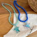Old Money Style Artificial Crystal Beaded Starfish Pendant Necklace For Women Vacation Collarbone Jewelry view 2