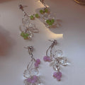 Sweet Green Flower Tassel Drop Earrings With Cubic Zirconia Floral Stud Design view 1