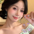 Sweet Green Flower Tassel Drop Earrings With Cubic Zirconia Floral Stud Design view 3