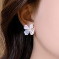 Korean Fresh Sweet Iris Flower Zircon Faux Pearl Stud Earrings For Summer 2026 view 3