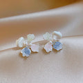 Korean Fresh Sweet Iris Flower Zircon Faux Pearl Stud Earrings For Summer 2026 view 4