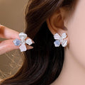 Korean Fresh Sweet Iris Flower Zircon Faux Pearl Stud Earrings For Summer 2026 view 1