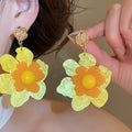 Sweet Bohemian Resin Flower Stud Earrings For Women, Summer Korean Japanese Floral Jewelry view 3