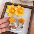 Sweet Bohemian Resin Flower Stud Earrings For Women, Summer Korean Japanese Floral Jewelry view 2