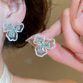 Korean Vacation Style Copper Shell Pearl Zircon Stud Earrings With Enamel Drip Design view 4