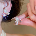 Sea Blue Geometric Faux Pearl Zircon Clip-on Earrings Light Luxury Sweet Style Jewelry view 3
