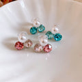 Sea Blue Geometric Faux Pearl Zircon Clip-on Earrings Light Luxury Sweet Style Jewelry view 4