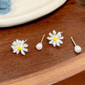 Sweet Daisy Flower Faux Pearl Stud Earrings, Fresh Forest Style Niche Design Jewelry view 2