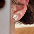 Sweet Daisy Flower Faux Pearl Stud Earrings, Fresh Forest Style Niche Design Jewelry view 3