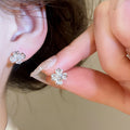 Korean Style Zircon Flower Stud Earrings Copper Silver Post Minimalist Elegant Women's Jewelry view 4