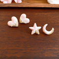 Sweet Copper Zircon Enamel Heart Star Moon Stud Earrings, Delicate Niche Design view 3