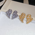18K Gold Plated Copper Heart Stud Earrings With Zirconia Crumpled Texture Light Luxury Jewelry view 4