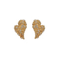 18K Gold Plated Copper Heart Stud Earrings With Zirconia Crumpled Texture Light Luxury Jewelry view 5