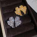 18K Gold Plated Copper Heart Stud Earrings With Zirconia Crumpled Texture Light Luxury Jewelry view 2