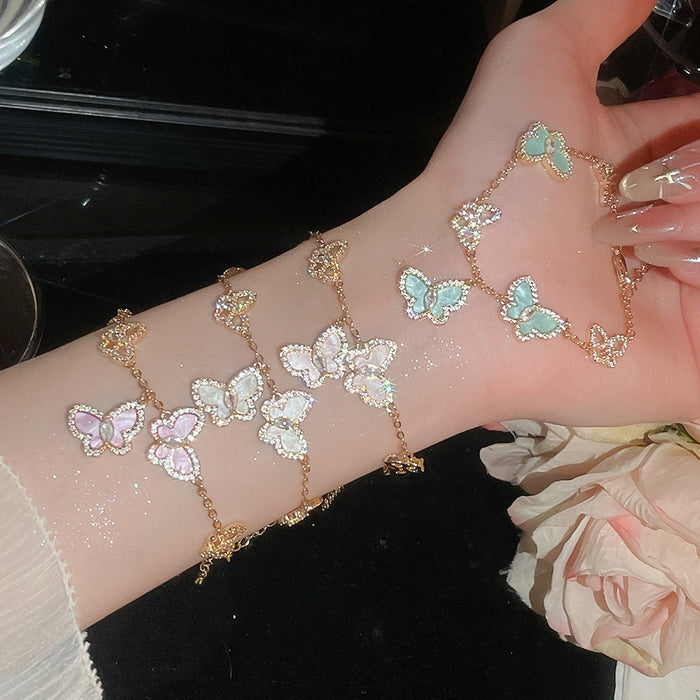 Sparkling Zircon Butterfly Copper Beaded Bracelet, Korean Style Light Luxury Versatile Jewelry