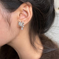 Copper Zircon Flower Pearl Stud Earrings With Silver Pins, Light Luxury Fashion Jewelry view 3
