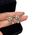 Copper Zircon Flower Pearl Stud Earrings With Silver Pins, Light Luxury Fashion Jewelry view 5
