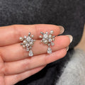 Copper Zircon Flower Pearl Stud Earrings With Silver Pins, Light Luxury Fashion Jewelry view 4