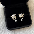 Copper Zircon Flower Pearl Stud Earrings With Silver Pins, Light Luxury Fashion Jewelry view 2